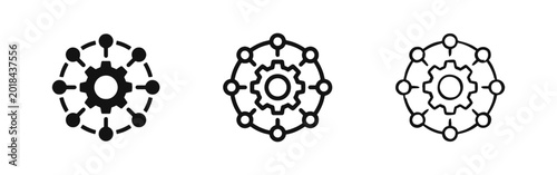 Tableau sur toile Centralized Network System Icon Set with Gear and Connectivity Nodes