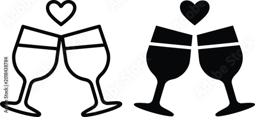 Tableau sur toile Two wine glasses clinking with hearts symbolizing love and celebration