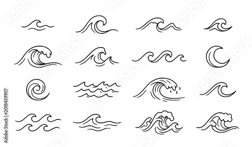 Photography Collection of 15 unique ocean wave line art illustrations