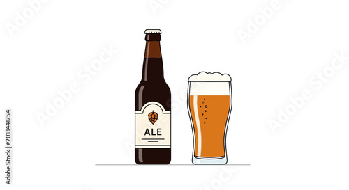 Foto Craft Ale Beer Bottle and Glass Vector Illustration