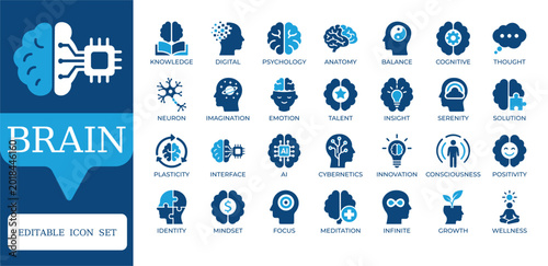 Fotografi Brain and Mental Health Icons