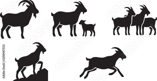 Photos Collection of goat silhouettes including family groups and solitary animals