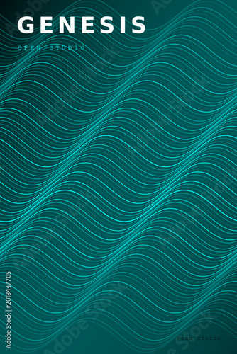 Tableau sur toile Teal wavy lines pattern background with genesis text logo abstract design elemen