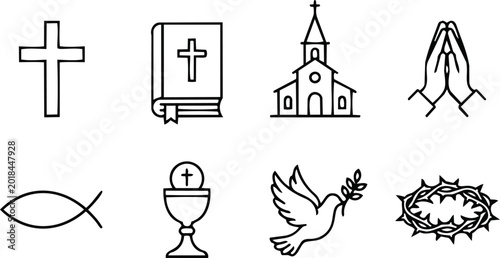 Tableau sur toile Symbols of Christianity Displayed in Simple Line Art Design
