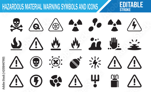 Canvastavla Hazard and Safety Symbol Line Icons for Industrial Warning Labels and Emergency