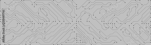 Detailed gray circuit board pattern with intricate lines and connection points on a light gray background