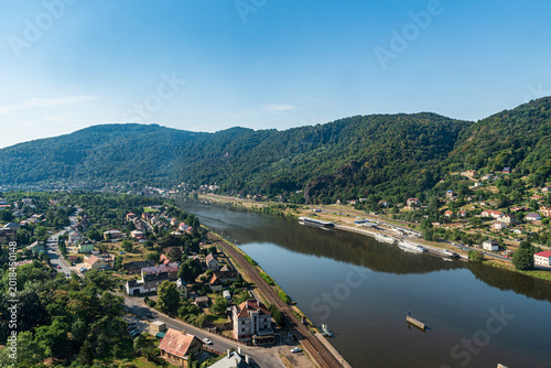 View from Strekov castle above Labe river valley in Czech republic