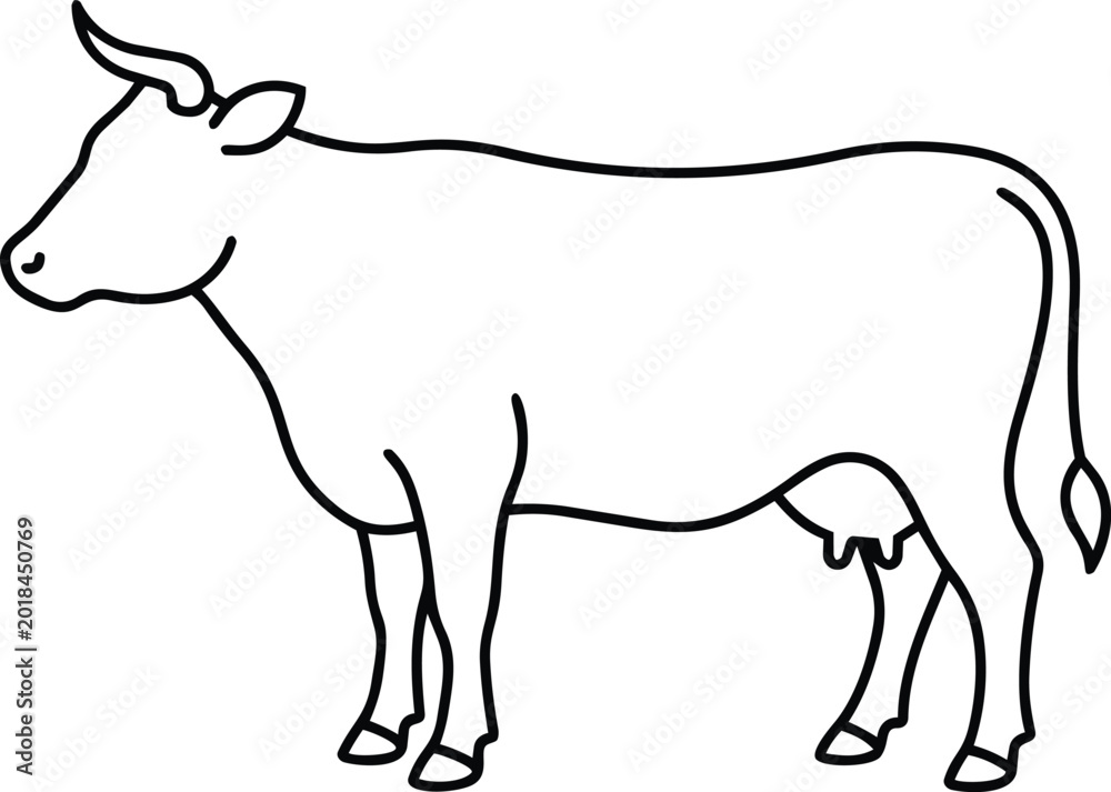 Obraz premium A simple line drawing depicts a cow standing alone outdoors.