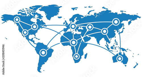 Canvastavla Global network connections illustrated with a world map and interconnected nodes