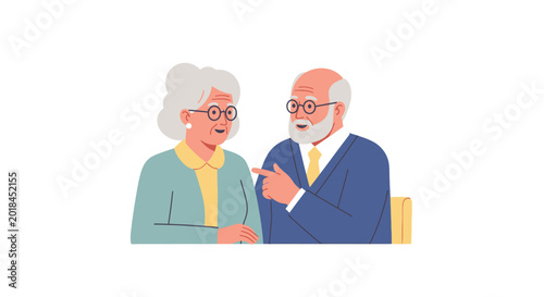 Elderly couple cartoon illustration on white background