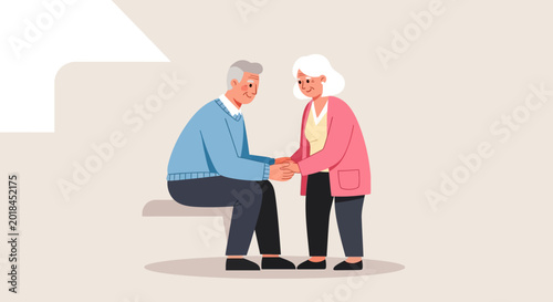 Elderly Couple Holding Hands - Vector Illustration of Love & Support