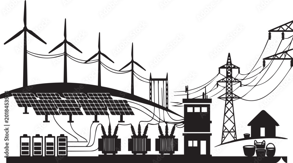 Obraz premium Renewable Green Energy Source Silhouettes