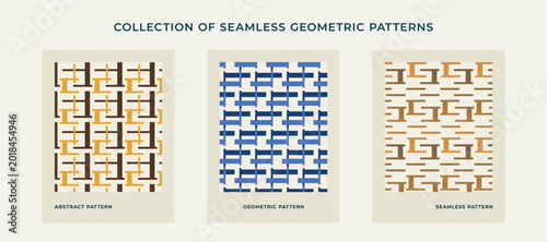 Collection of three geometric seamless vector patterns