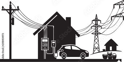Home Residential Electric System Silhouettes