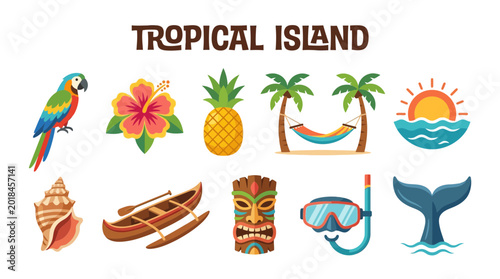 Foto Collection of Tropical Island Icons and Symbols