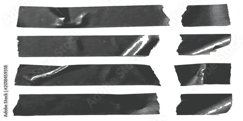Foto Set of black duct tape strips isolated on a plain surface