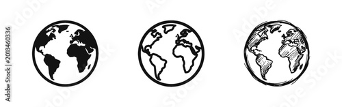 Tableau sur toile World globe map icons representing planet earth, international travel and global reach