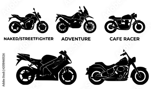 Tableau sur toile Motorcycle style guide silhouette illustrations of naked adventure cafe racer sp