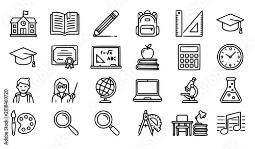 Obraz na plátne Education icon set line art illustration of school supplies learning tools and a