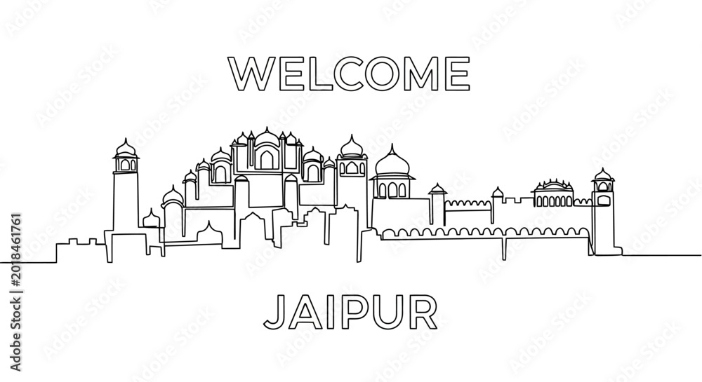 Fototapeta premium Jaipur Skyline Line Art: Welcome to the Pink City, India