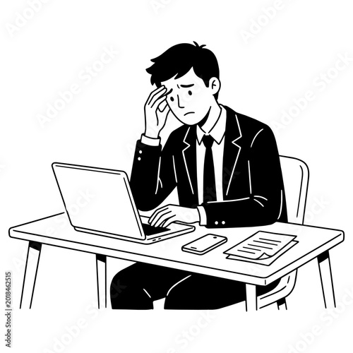 81-1_PCを見て困惑しているビジネスマン