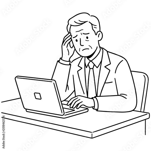 83-2_PCを見て困惑しているビジネスマン