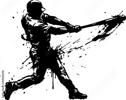 Schilderij op canvas Abstract Baseball Batter Brush Stroke Silhouette Vector Illustration