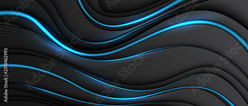 Abstract blue light flowing curve lines on dark shadow backdrop elegant design vector