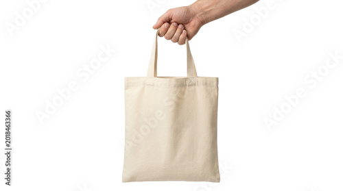 Foto Beige canvas tote bag in hand isolated