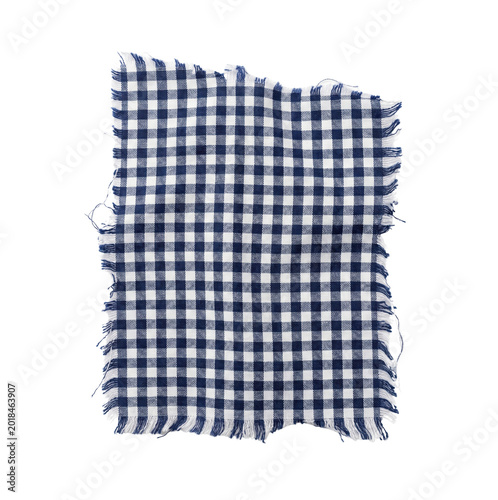 Photos Blue and white gingham fabric scrap top view isolated