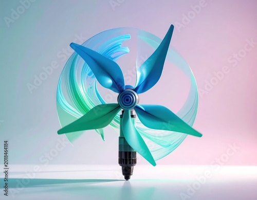 Abstract wind turbine with swirling energy effect on a soft background