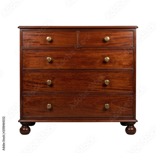 Obraz na plátně Vintage dark wood dresser with five drawers isolated
