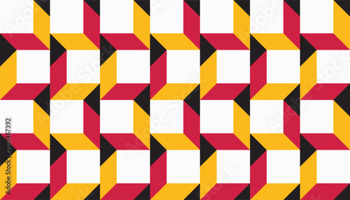 Abstract mid-century modern geometric seamless pattern. Vintage red, yellow, and black vector background.