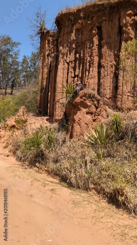 Woman Hiker on Dusty Dirt Road near Samaipata, Bolivia. Female Traveler Exploring Rural Trails in Santa Cruz Highlands, Adventure and Active Lifestyle in South America.