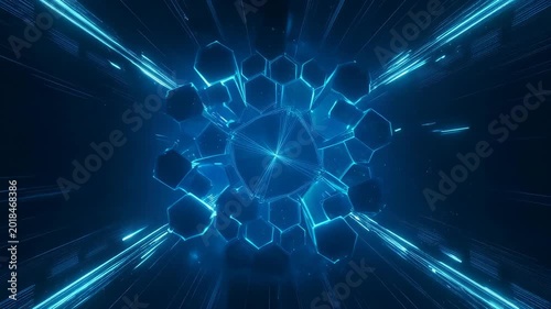 neon blue hexagons glowing bright futuristic technology