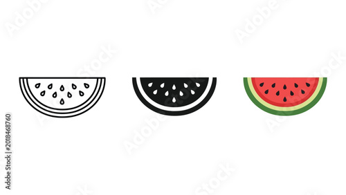 Bild auf Leinwand three watermelon slices stages fresh summer fruit flat design vector illustratio