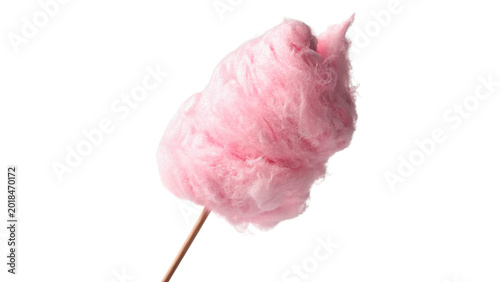 Bild auf Leinwand Sweet pink fluffy cotton candy on a stick for childhood fun summer festival carn