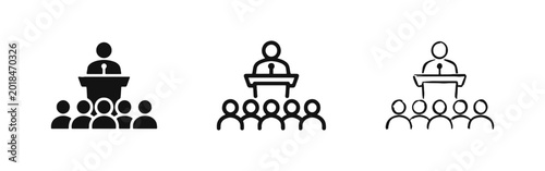 Fotografie Public Speaking and Conference Icon Set - Speaker at Podium