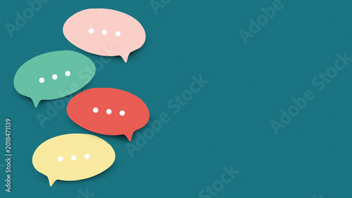 Tableau sur toile Discussion bubbles share messages on a teal background