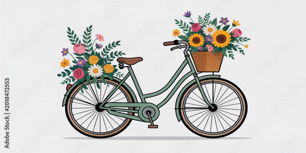 Fototapeta premium Autumn Bicycle with Pumpkin Basket Illustration