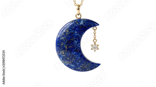 Lapis lazuli crescent moon pendant with diamond accent