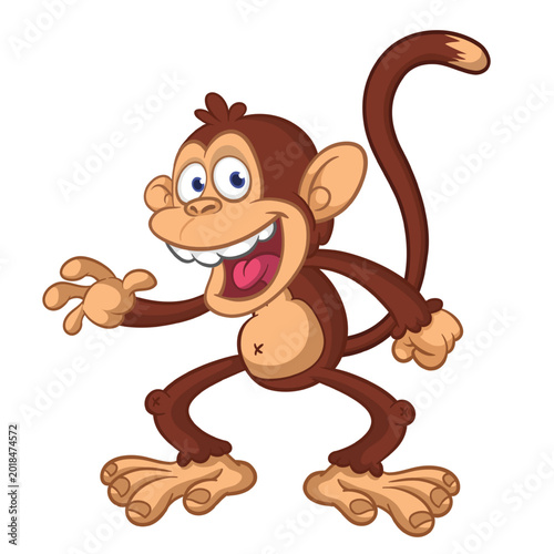Photography Cartoon funny brown monkey chimpanzee jumping or dancing