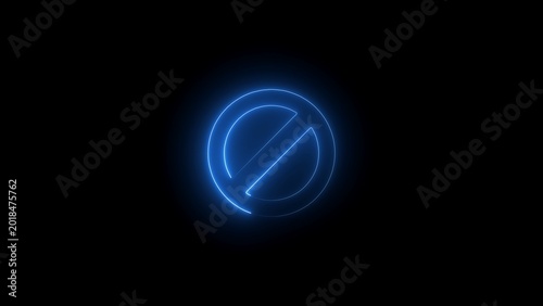 Glowing neon blue prohibited symbol on a solid black background, for warning signage concepts
