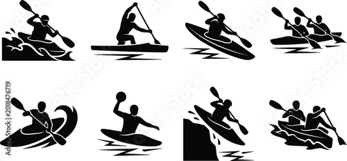 Fotografie Kayaking and Canoeing Icon Set for Water Sports, Adventure, and Outdoor Recreati