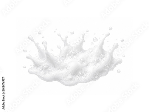 Fotografie White soap foam splash with bubbles isolated on white background.