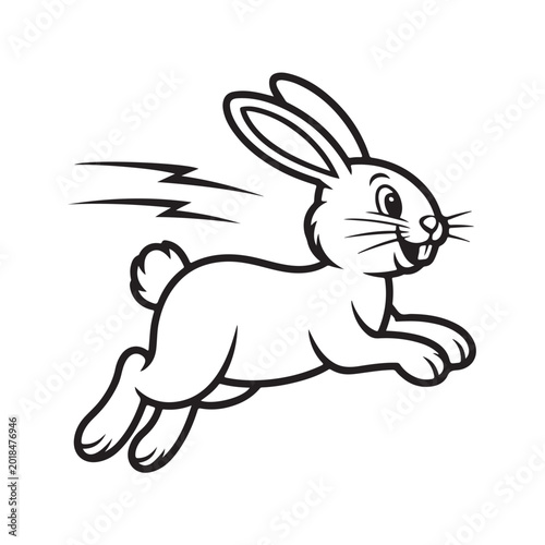 Fényképezés Black and white line bounding easter bunny in mid hop