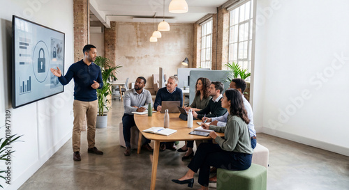 Cybersecurity training session for a small business team in office