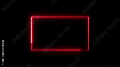 Glowing red neon rectangular frame outline isolated on a plain black background, for digital display