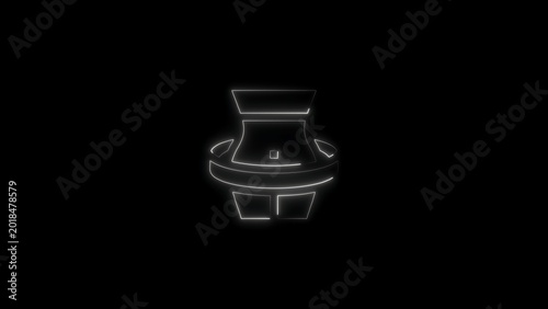 Glowing white neon outline of a human waist and hips silhouette on a solid black background