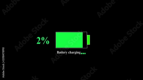 Fotografie Low battery indicator showing two percent charge level with glowing green colora